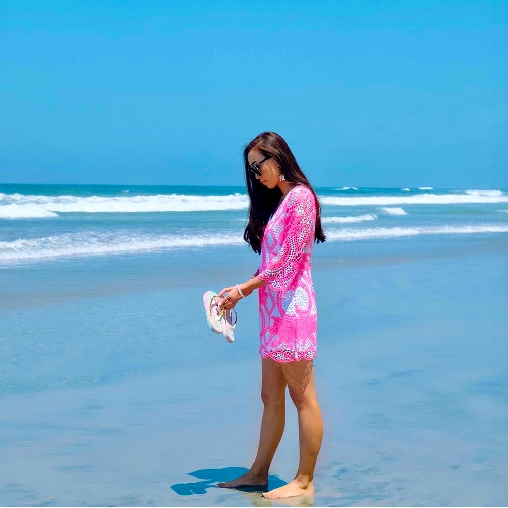 Lilly Pulitzer NWT 🦄 Lottie Romper Pink Juice Stand Crochet $278 Size 00 🦄 - Picture 8 of 15